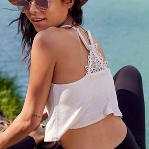 Aerie White Ribbed Lace Appliqué Back Crop Top Bralette NWT Size Medium